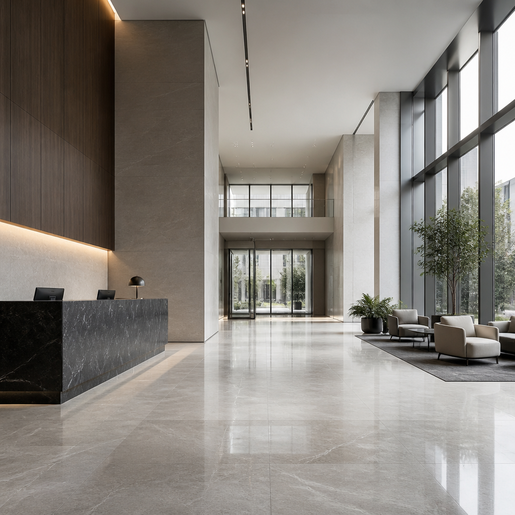 Sảnh tòa nhà văn phòng hiện đại Gems Empire Tower