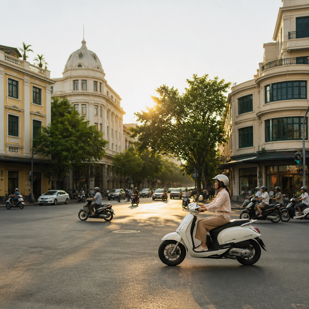 Góc nhìn từ trên cao về Ngã Tư Sở, một trong những nút giao thông sầm uất nhất Hà Nội, thể hiện sự nhộn nhịp của khu vực cho thuê văn phòng gần Ngã Tư Sở.