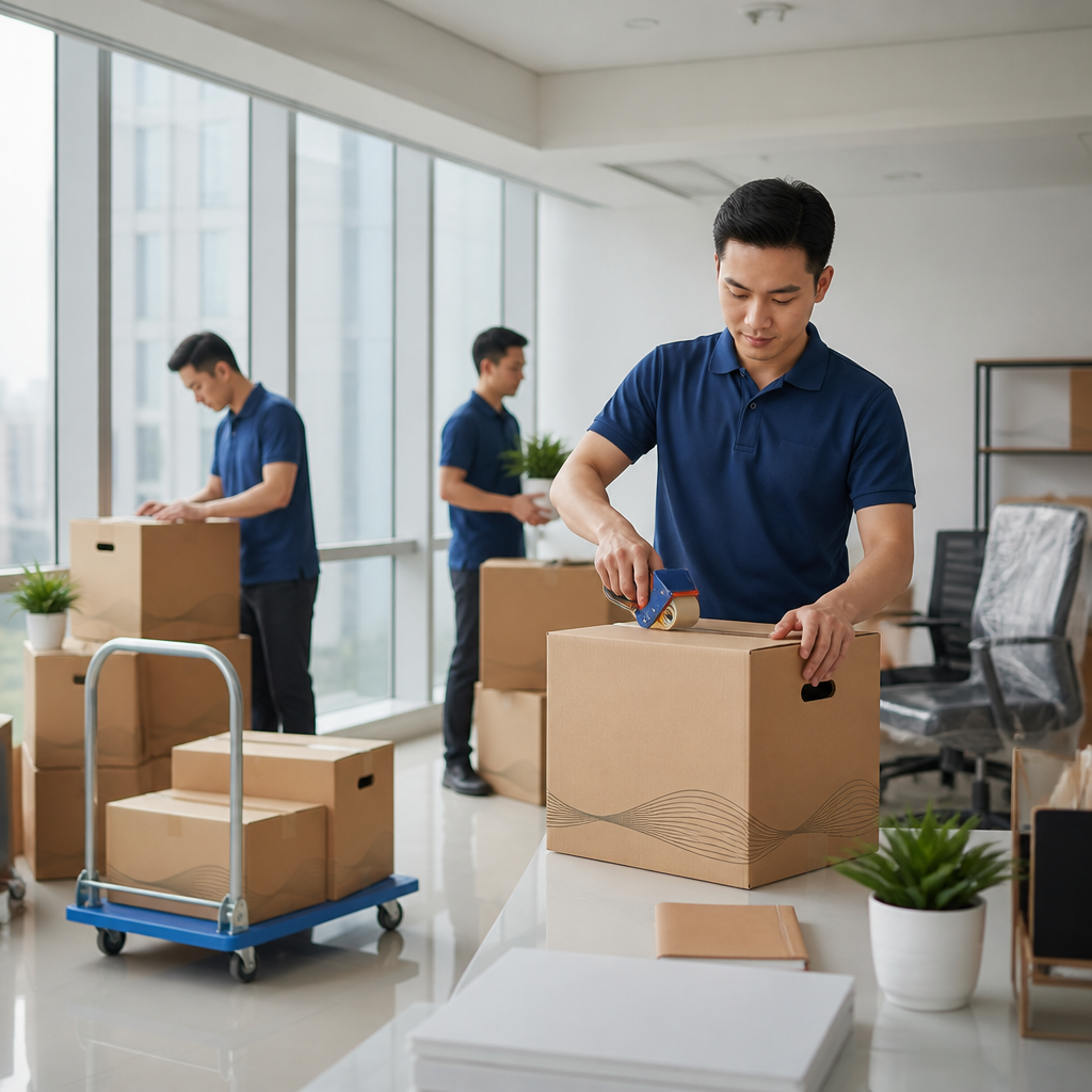 Nhân viên đang đóng gói đồ đạc cá nhân và tài liệu văn phòng