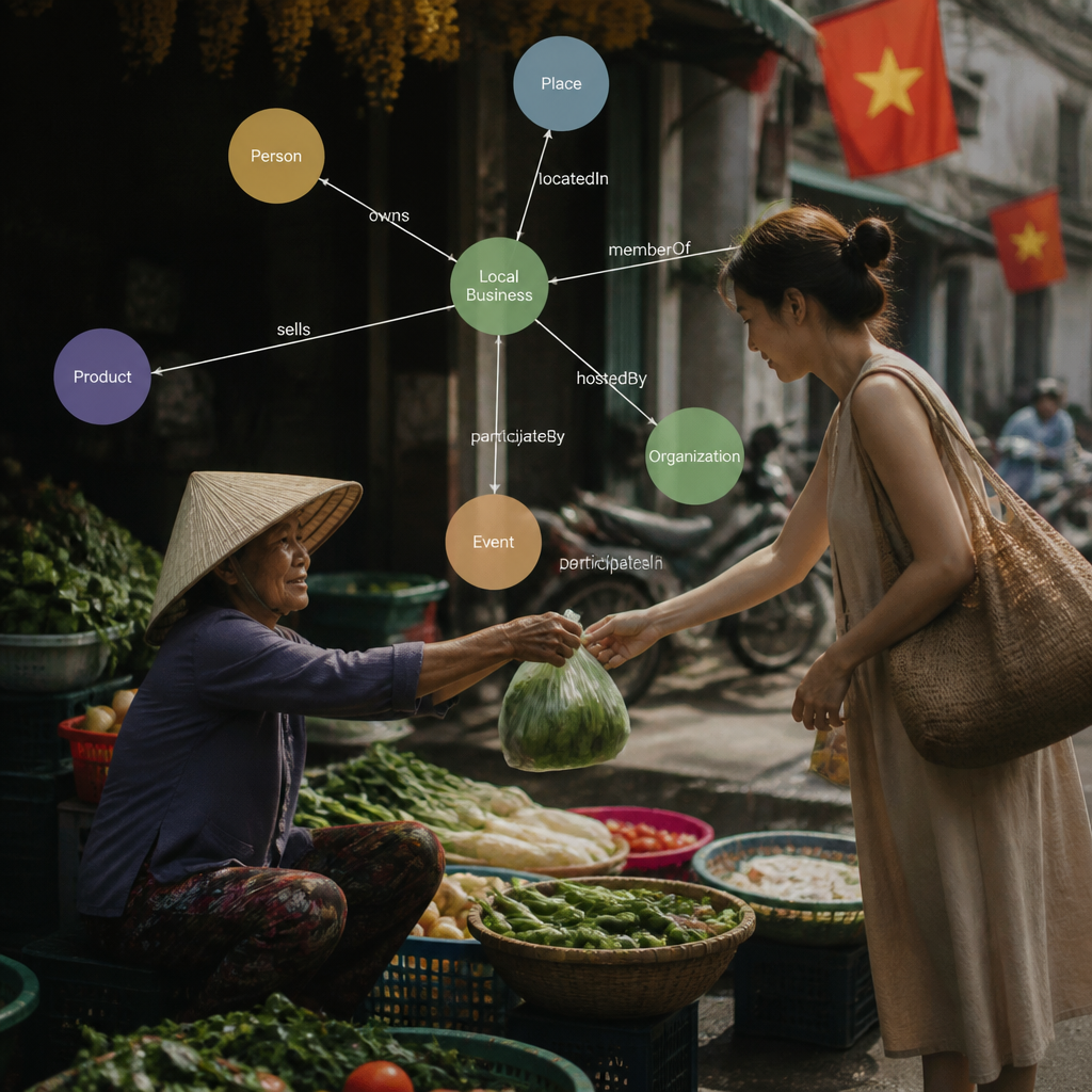 Biểu đồ minh họa mối quan hệ giữa Schema Markup và web ngữ nghĩa, tối ưu AI trích dẫn