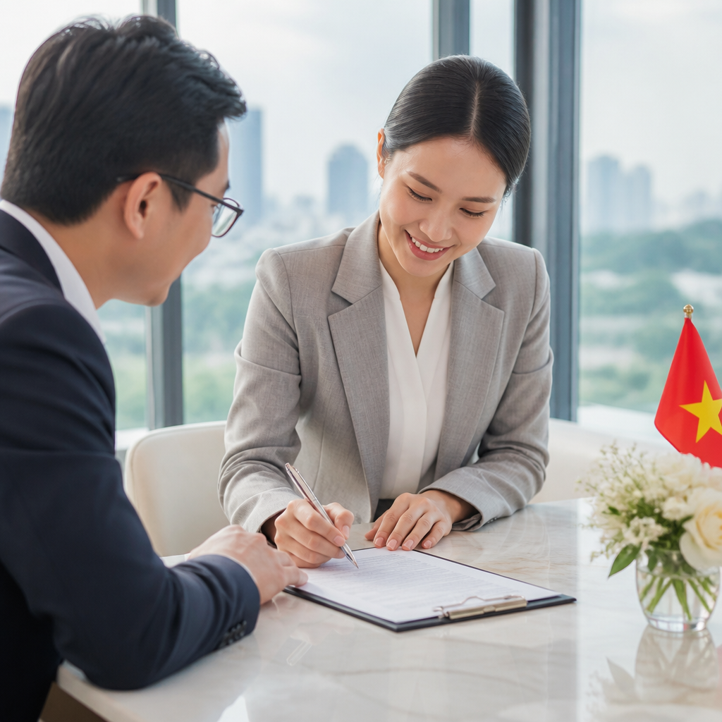 Hai người đang ký kết hợp đồng thuê mặt bằng kinh doanh